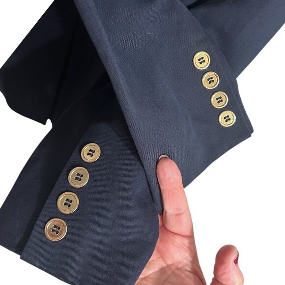 Talbots Navy Gold Button Blazer Women’s 4 Contrast Stitch Structured Flap Pocket - Picture 6 of 8